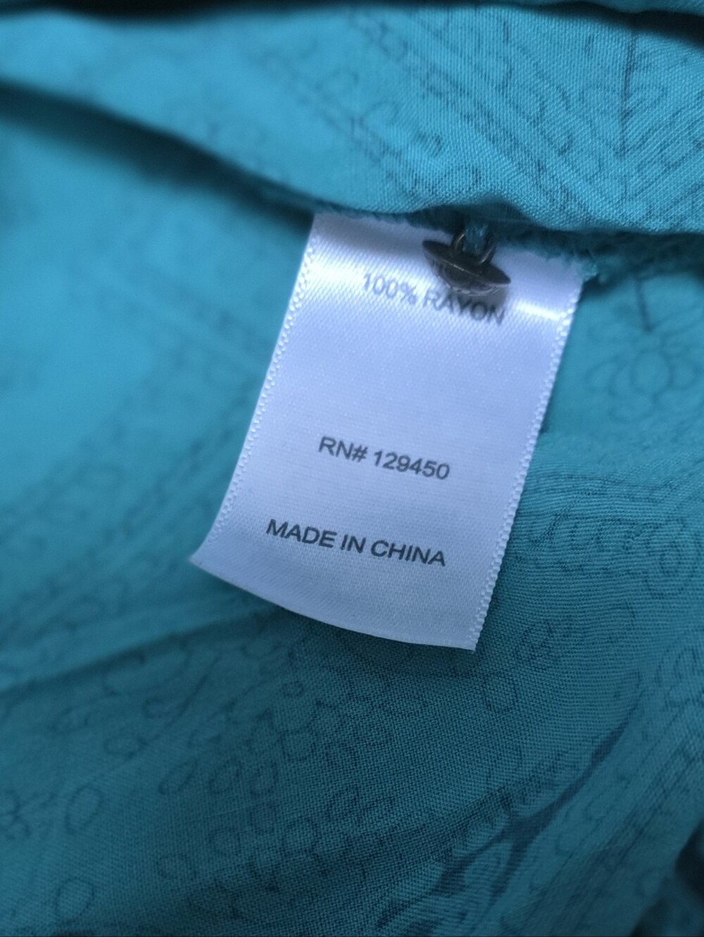 ST. JOHN'S BAY | Teal Patterned Blouse, Sz. L - Picture 4 of 5